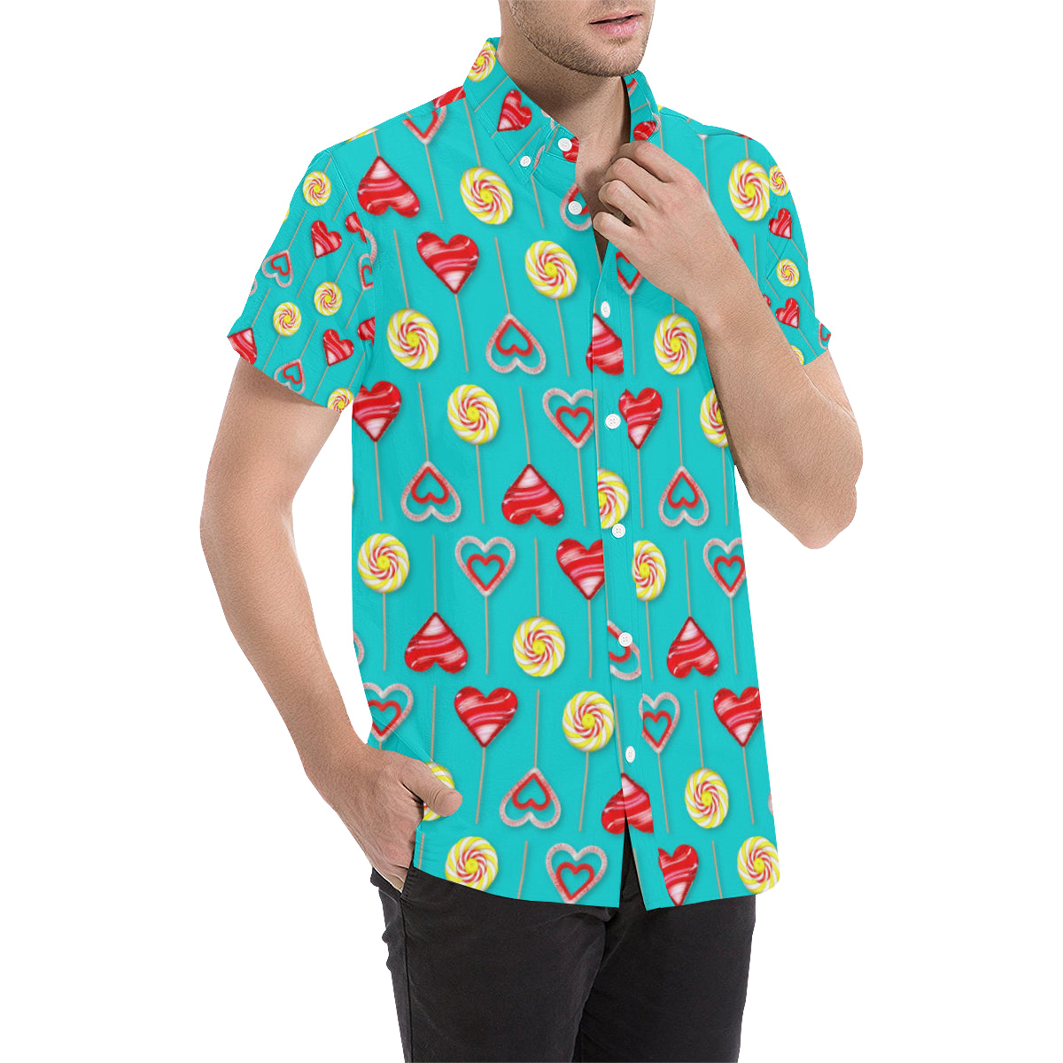 Lollipop Pattern Print Design LL06 Men's Short Sleeve Button Up Shirt
