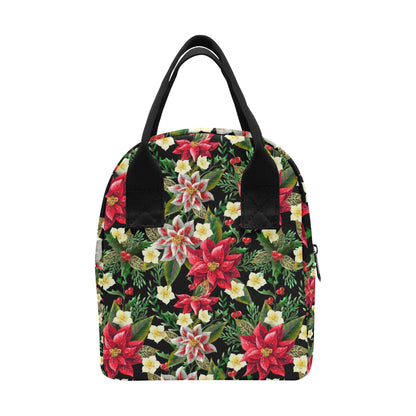 Poinsettia Pattern Print Design POT05 Insulated Lunch Bag