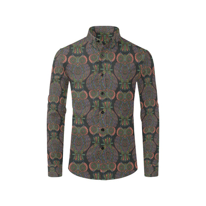 Owl Pattern Print Design A05 Men's Long Sleeve Shirt