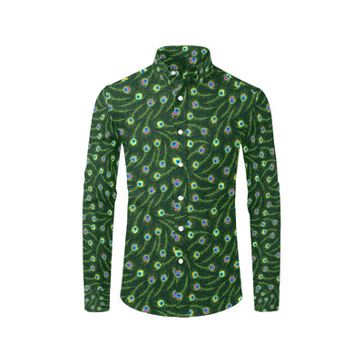 Peacock Feather Green Design Print Men's Long Sleeve Shirt