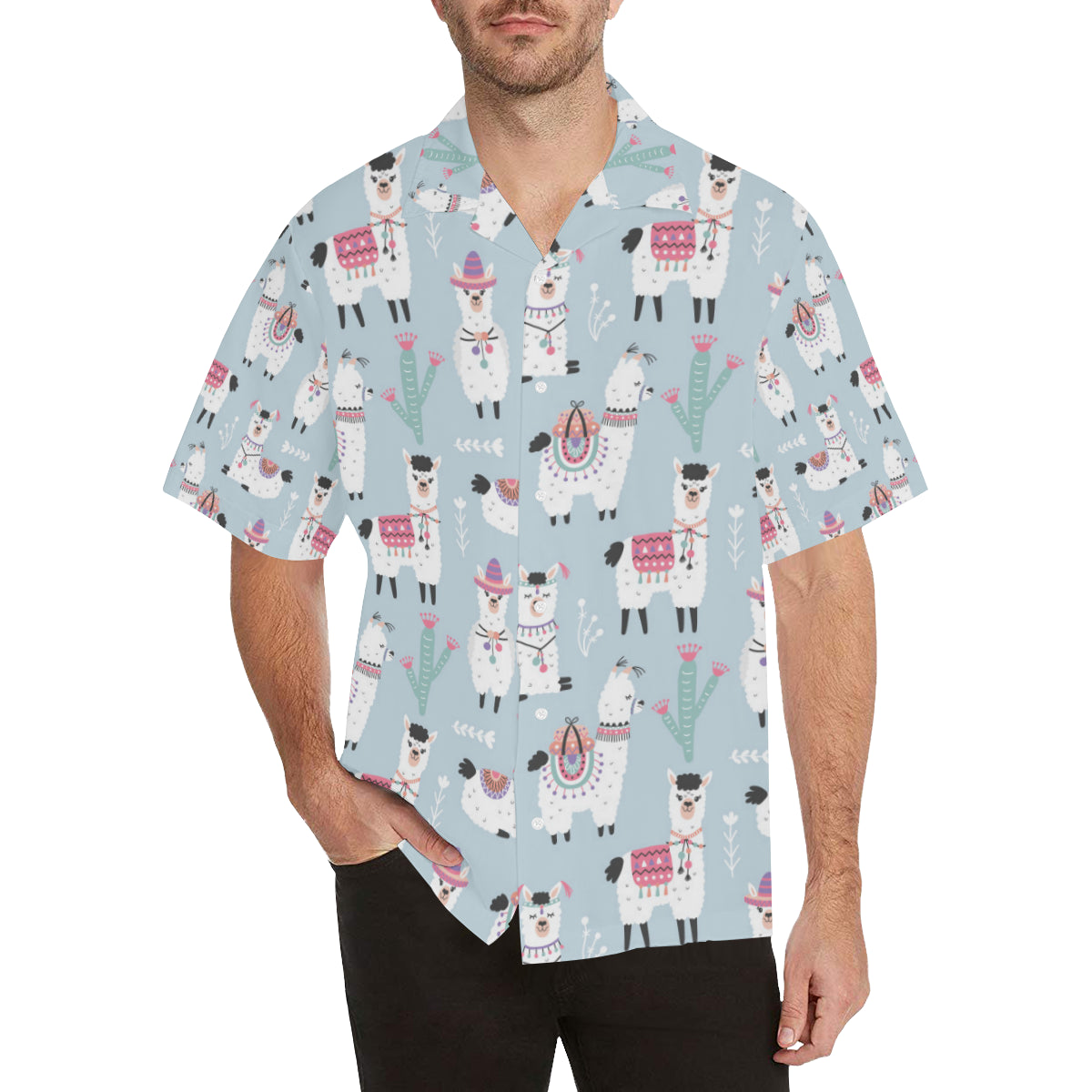 Llama Pattern Print Design 04 Men's Hawaiian Shirt