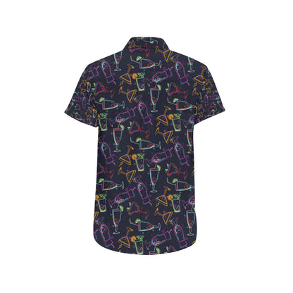 Cocktail Pattern Print Design 04 Men's Short Sleeve Button Up Shirt