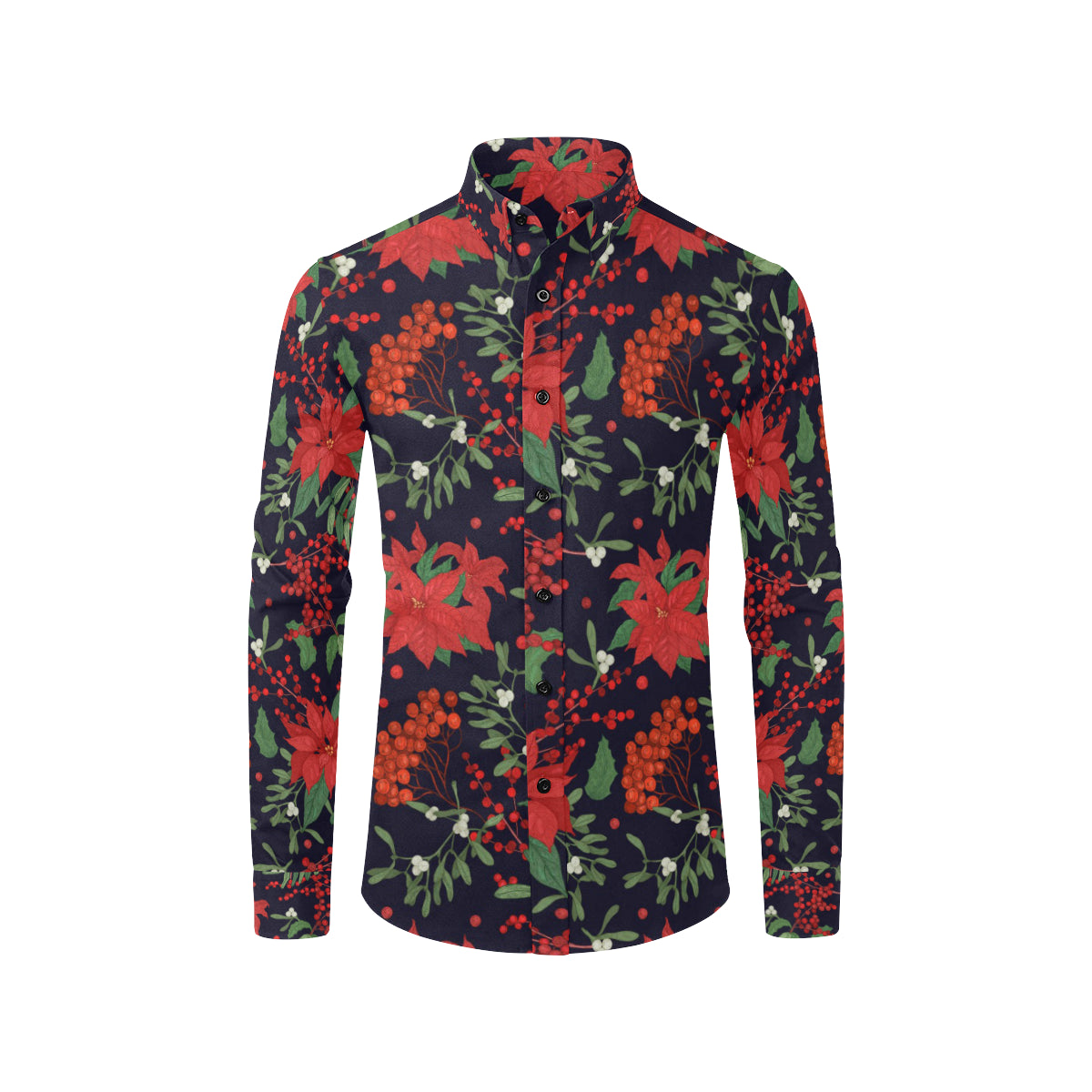 Poinsettia Pattern Print Design POT02 Men's Long Sleeve Shirt