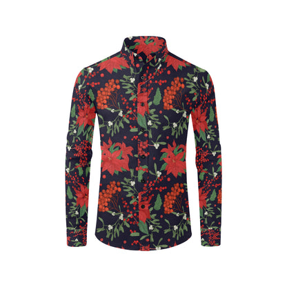 Poinsettia Pattern Print Design POT02 Men's Long Sleeve Shirt