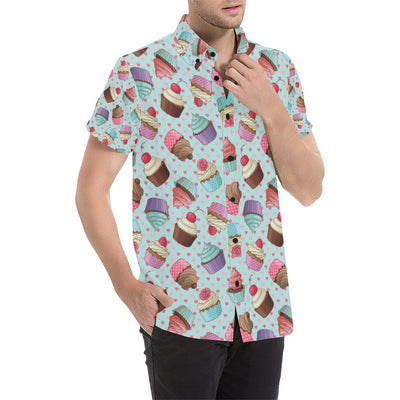 Cupcakes Fancy Heart Print Pattern Men's Short Sleeve Button Up Shirt