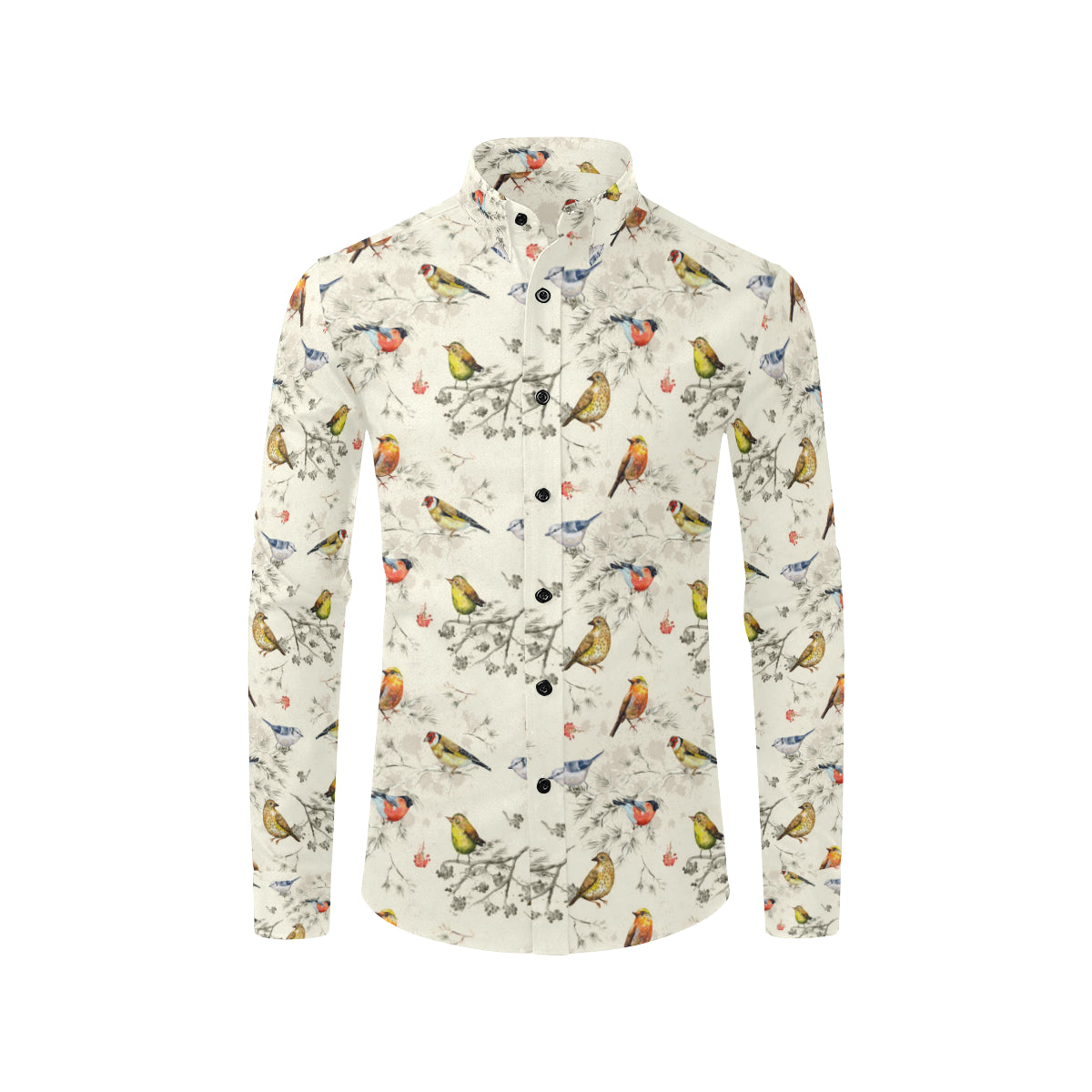 Bird Watercolor Design Pattern Men's Long Sleeve Shirt