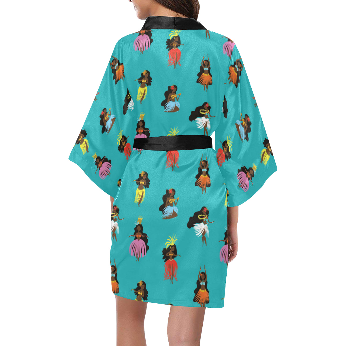 Hula Dancers Pattern Print Design 04 Women's Short Kimono