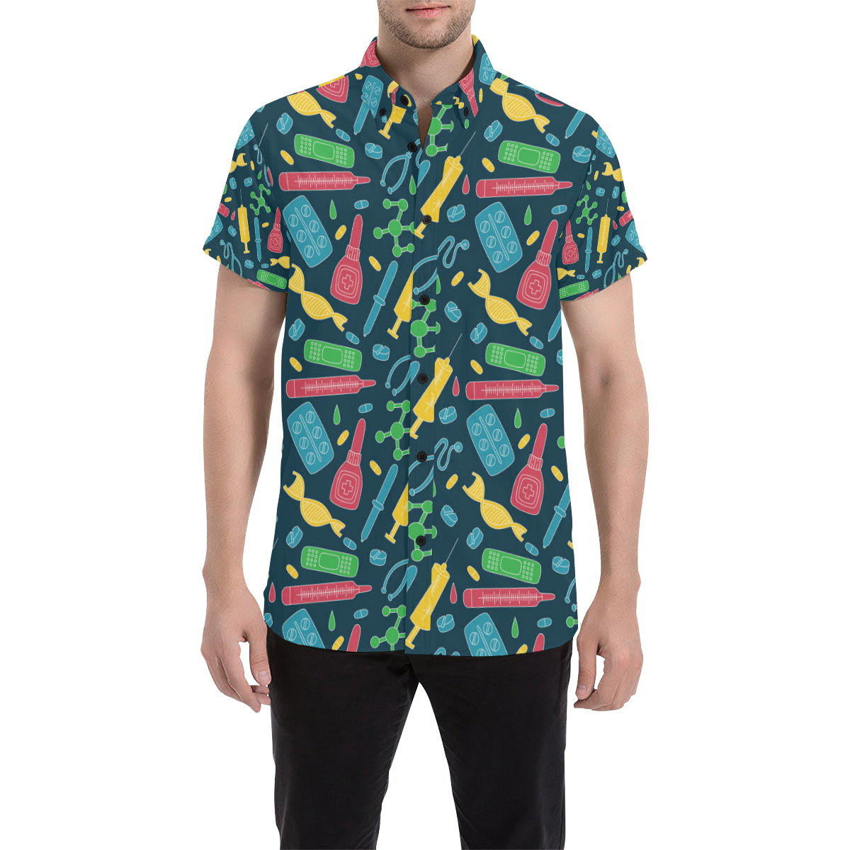 Phlebotomist Pattern Print Design A03 Men's Short Sleeve Button Up Shirt