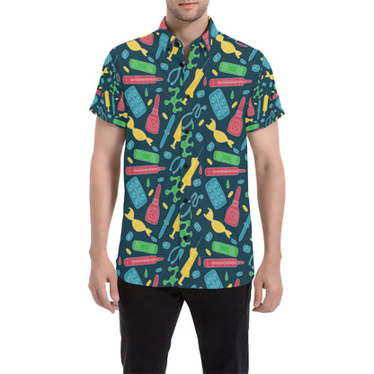 Phlebotomist Pattern Print Design A03 Men's Short Sleeve Button Up Shirt