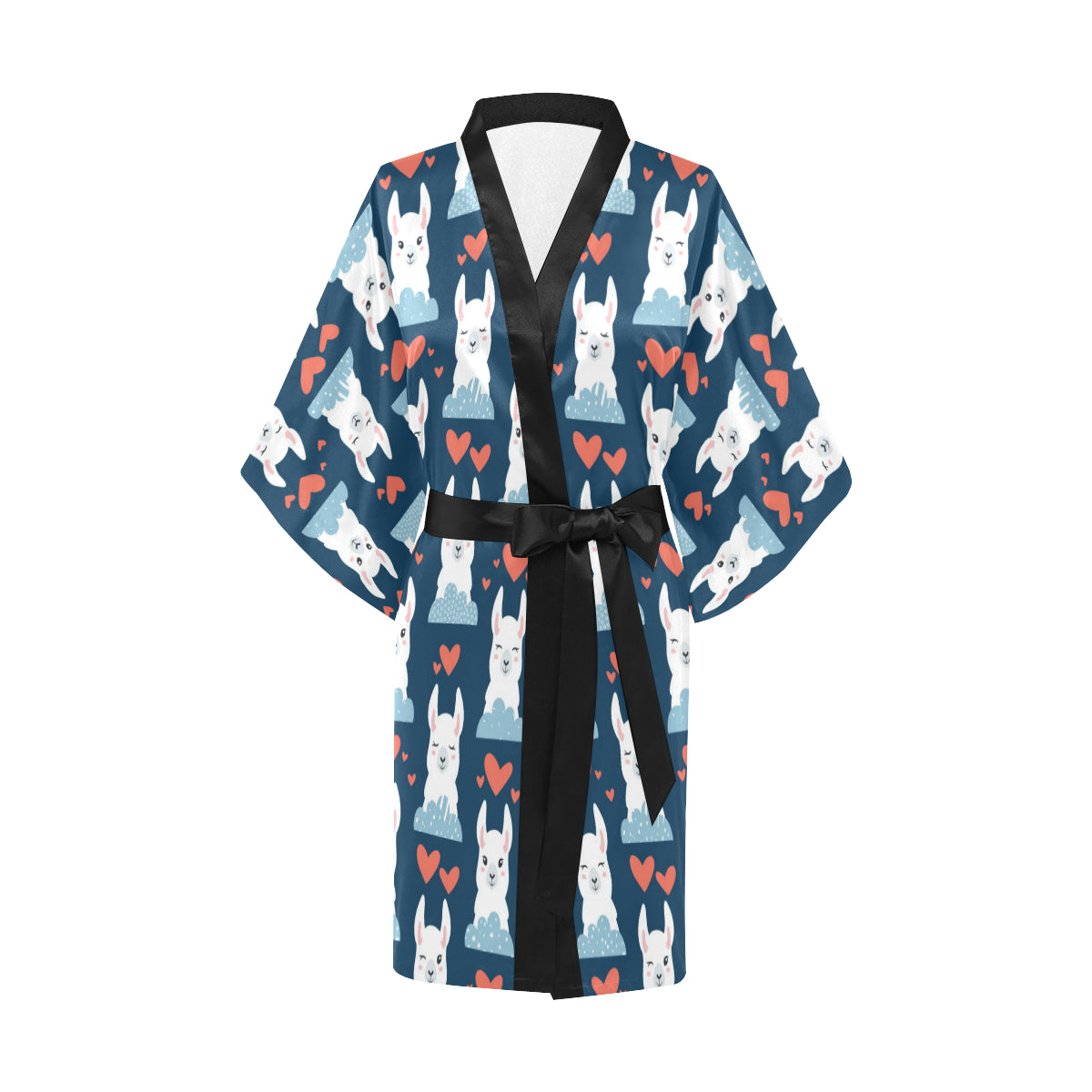 Alpaca Love Pattern Print Design 05 Women's Short Kimono