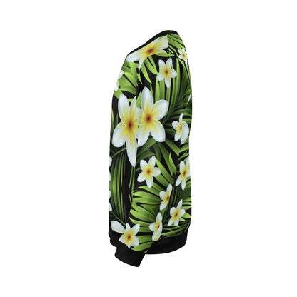 White Plumeria Pattern Print Design PM06 Men Long Sleeve Sweatshirt