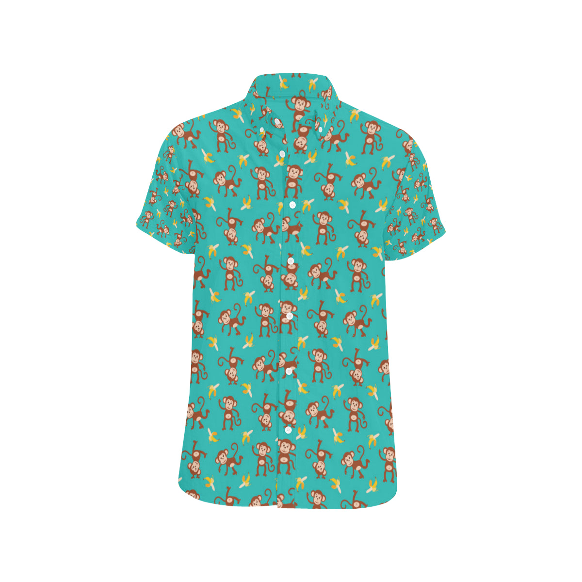 Monkey Banana Design Themed Print Men's Short Sleeve Button Up Shirt