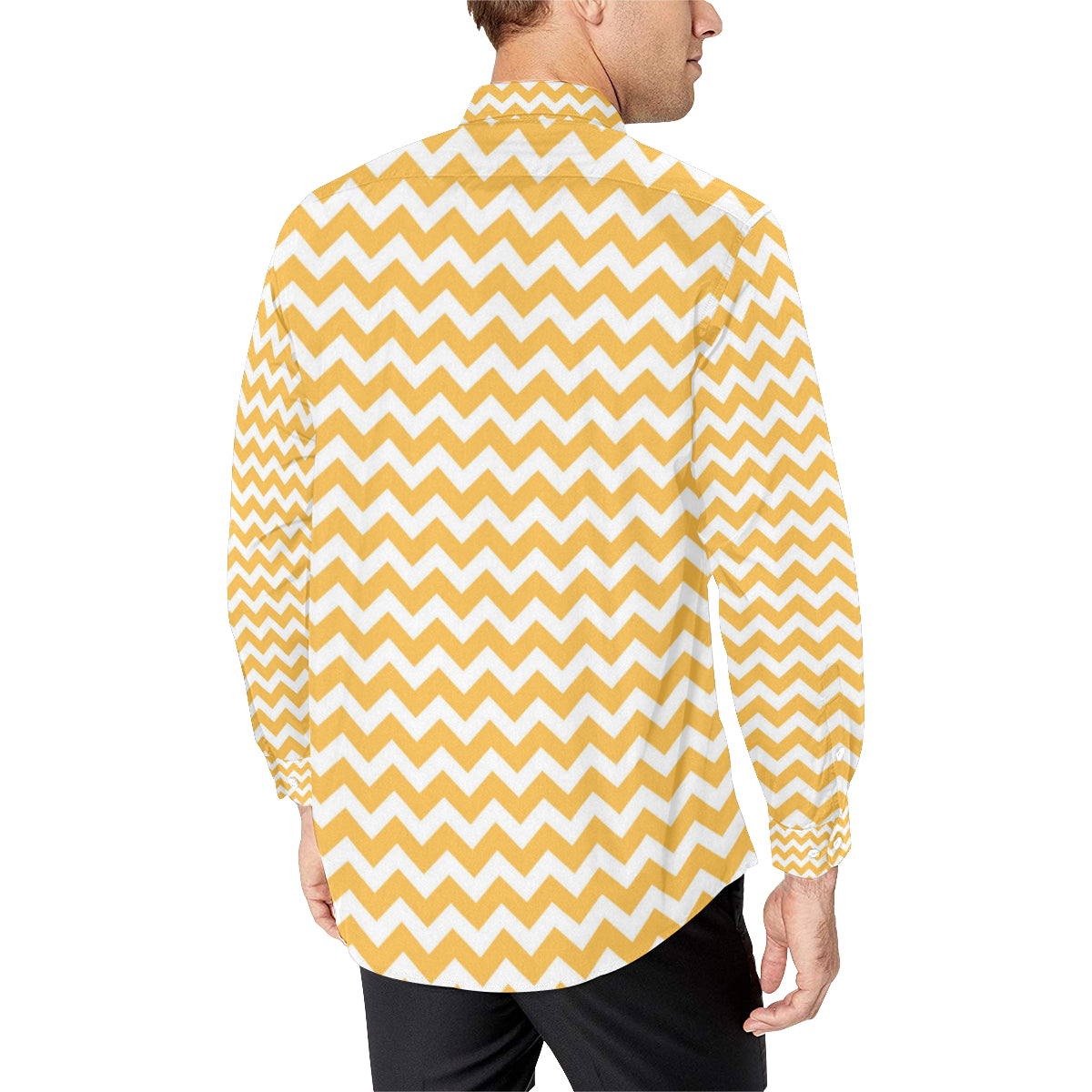 Chevron Orange Pattern Print Design 01 Men's Long Sleeve Shirt