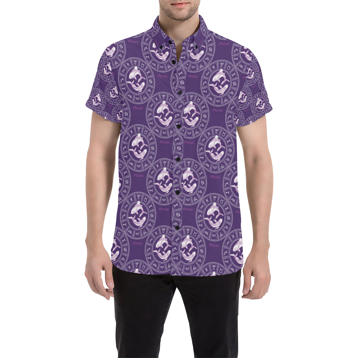 Pisces Pattern Print Design A02 Men's Short Sleeve Button Up Shirt