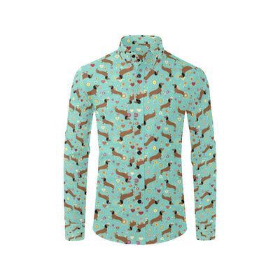 Dachshund with Floral Print Pattern Men's Long Sleeve Shirt