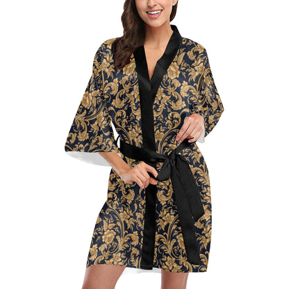 Baroque Golden Pattern Print Design 03 Women's Short Kimono