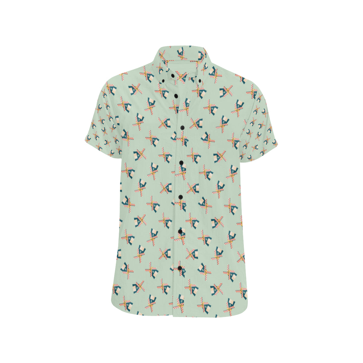 Windmill Pattern Print Design 02 Men's Short Sleeve Button Up Shirt