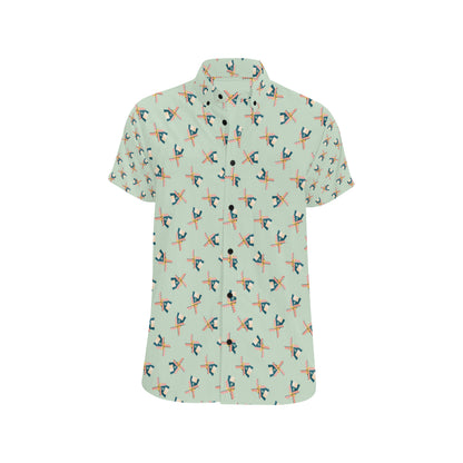 Windmill Pattern Print Design 02 Men's Short Sleeve Button Up Shirt