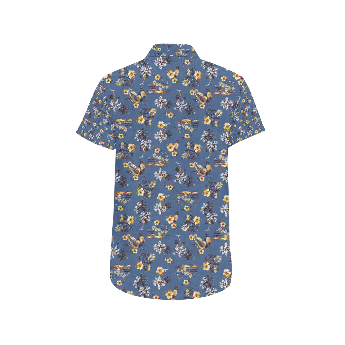 Hawaiian Flower Blue Print Men's Short Sleeve Button Up Shirt