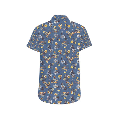 Hawaiian Flower Blue Print Men's Short Sleeve Button Up Shirt