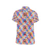 Peace Sign Patchwork Design Print Men's Short Sleeve Button Up Shirt