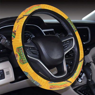 Maracas Mexican Style Pattern Print Design 02 Steering Wheel Cover with Elastic Edge