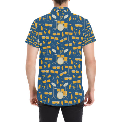 Drum Set Pattern Print Design 03 Men's Short Sleeve Button Up Shirt