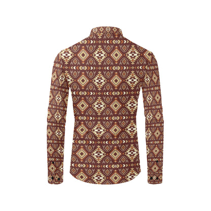 Navajo Native Color Print Pattern Men's Long Sleeve Shirt