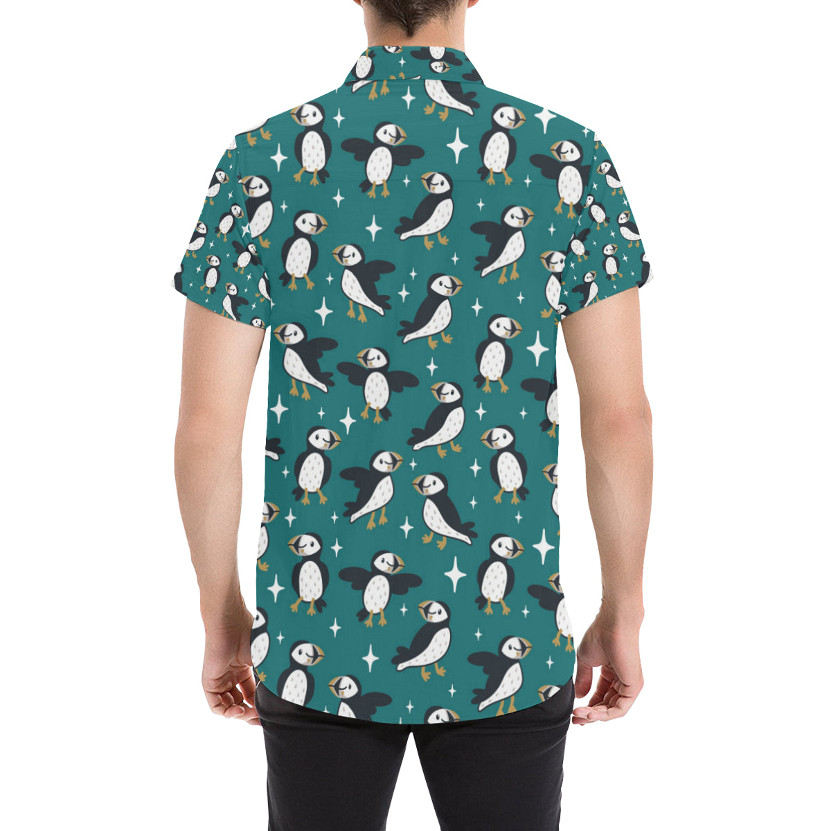 Puffin Pattern Print Design A05 Men's Short Sleeve Button Up Shirt