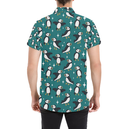 Puffin Pattern Print Design A05 Men's Short Sleeve Button Up Shirt