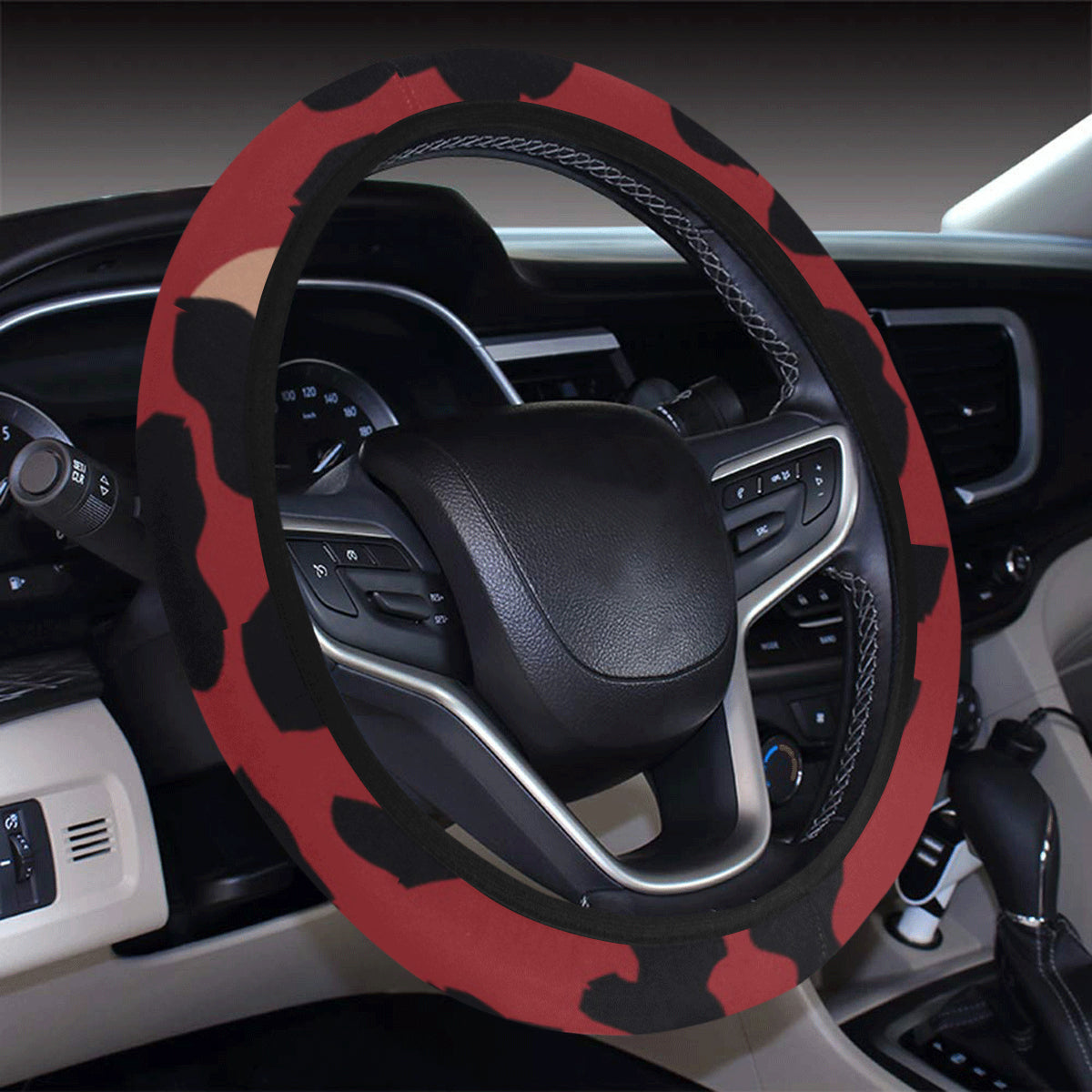 Cheetah Red Print Pattern Steering Wheel Cover with Elastic Edge