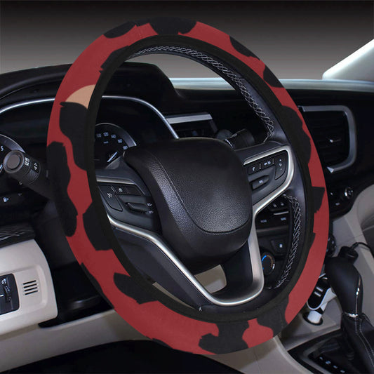 Cheetah Red Print Pattern Steering Wheel Cover with Elastic Edge