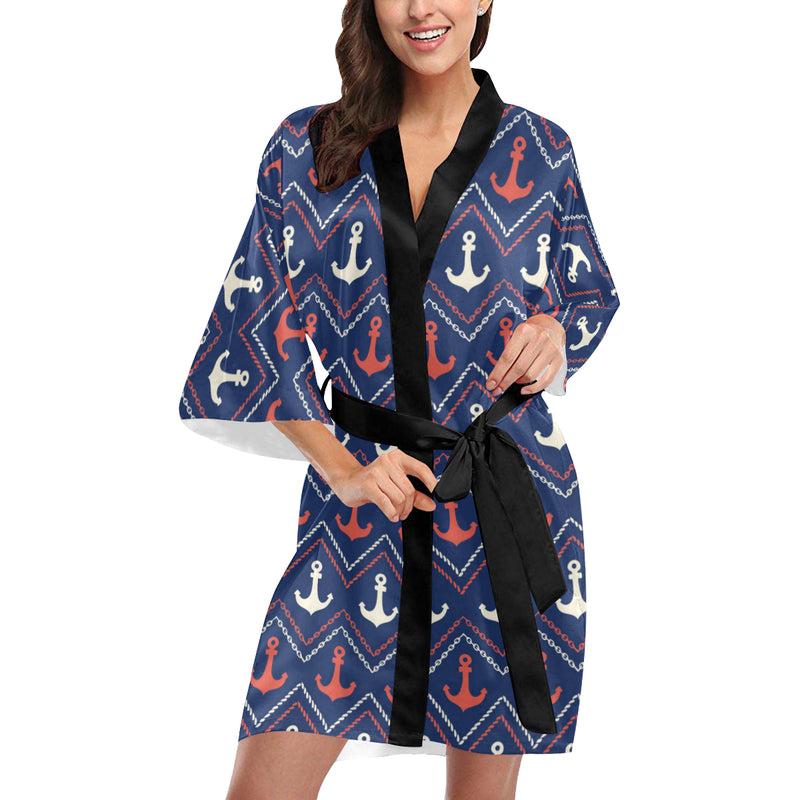 Anchor Pattern Print Design 07 Women's Short Kimono