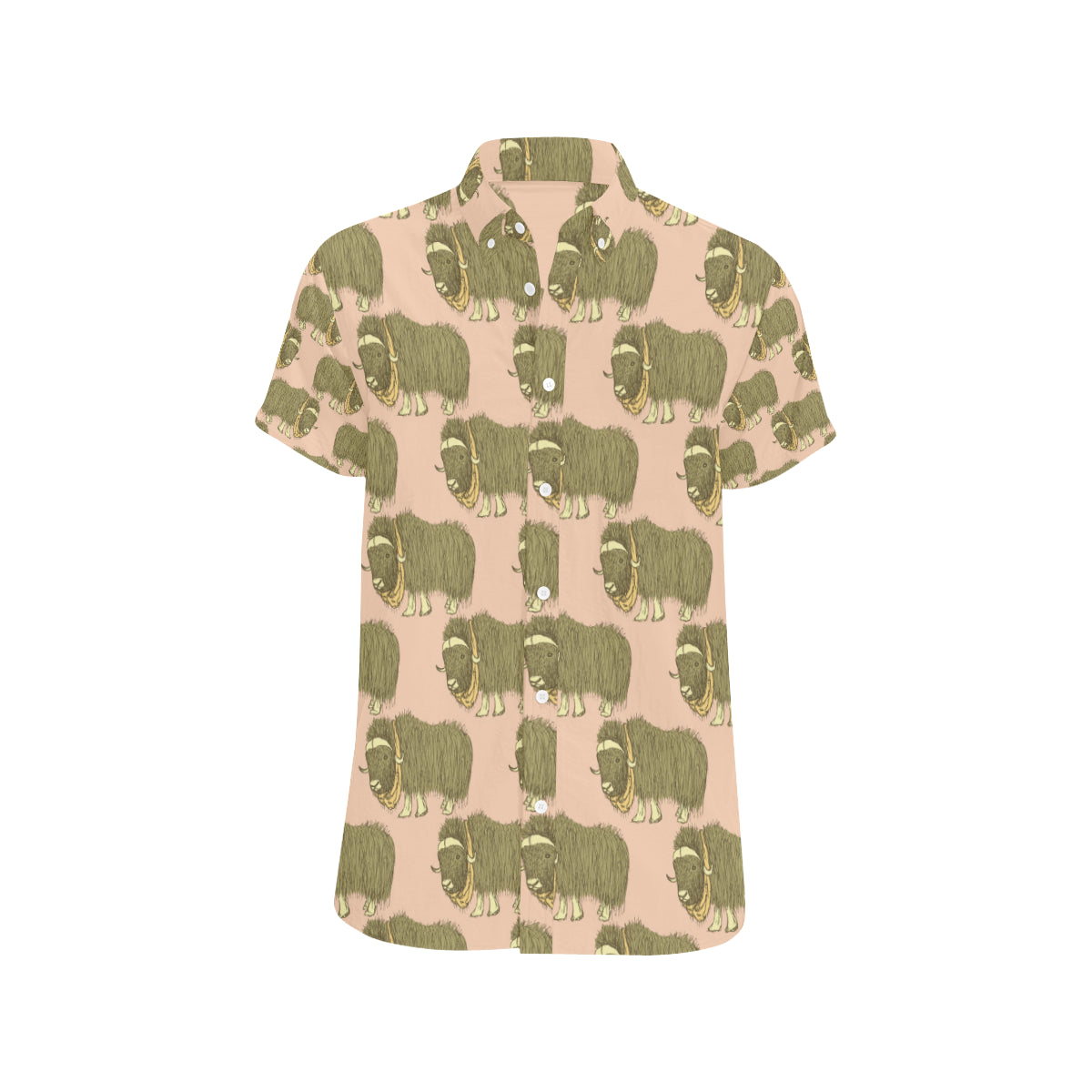 Yak Pattern Print Design 01 Men's Short Sleeve Button Up Shirt