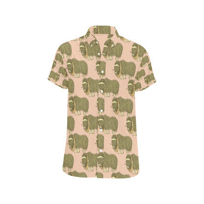 Yak Pattern Print Design 01 Men's Short Sleeve Button Up Shirt