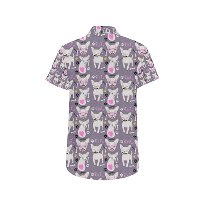 Chihuahua Happy Pattern Men's Short Sleeve Button Up Shirt