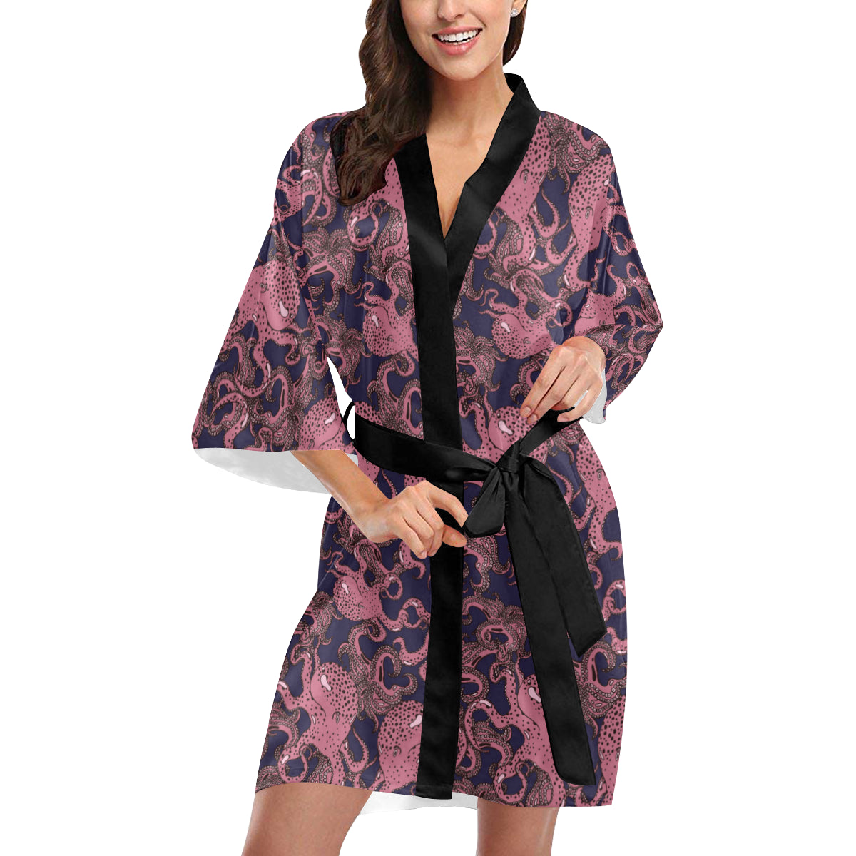 Octopus Pattern Print Design A03 Women's Short Kimono