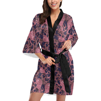 Octopus Pattern Print Design A03 Women's Short Kimono