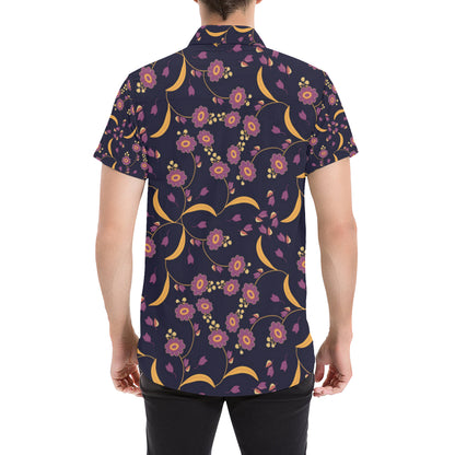 Anemone Pattern Print Design AM012 Men's Short Sleeve Button Up Shirt