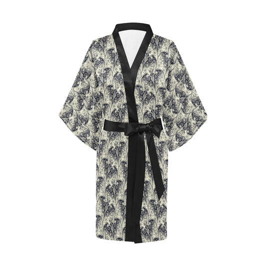 Bat Tribal Pattern Print Design 06 Women's Short Kimono