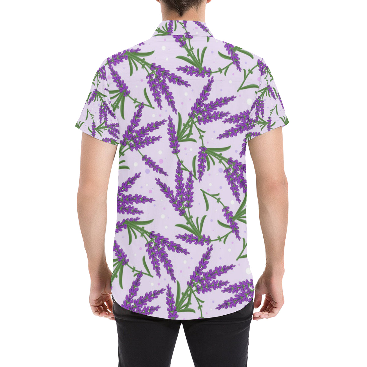 Lavender Pattern Print Design LV02 Men's Short Sleeve Button Up Shirt