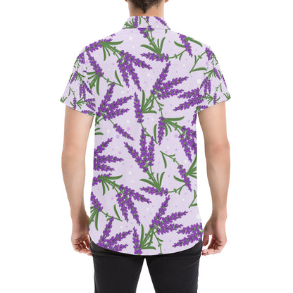 Lavender Pattern Print Design LV02 Men's Short Sleeve Button Up Shirt
