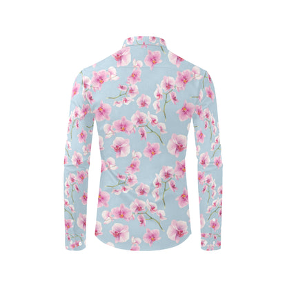 Orchid Pink Pattern Print Design OR01 Men's Long Sleeve Shirt