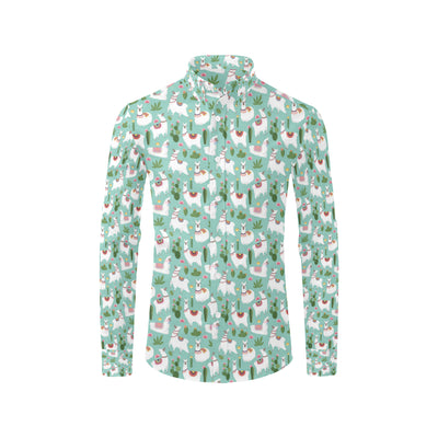 Llama with Cactus Themed Print Men's Long Sleeve Shirt