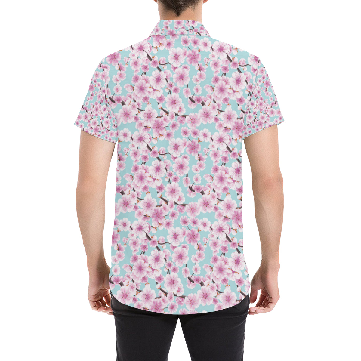 Cherry Blossom Pattern Print Design 01 Men's Short Sleeve Button Up Shirt