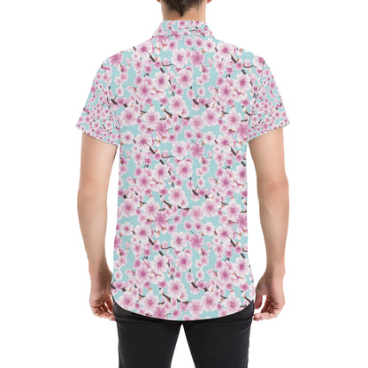 Cherry Blossom Pattern Print Design 01 Men's Short Sleeve Button Up Shirt