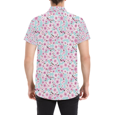 Cherry Blossom Pattern Print Design 01 Men's Short Sleeve Button Up Shirt