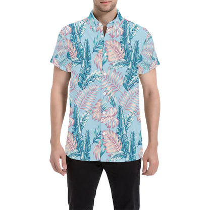 Tropical Flower Pattern Print Design TF01 Men's Short Sleeve Button Up Shirt