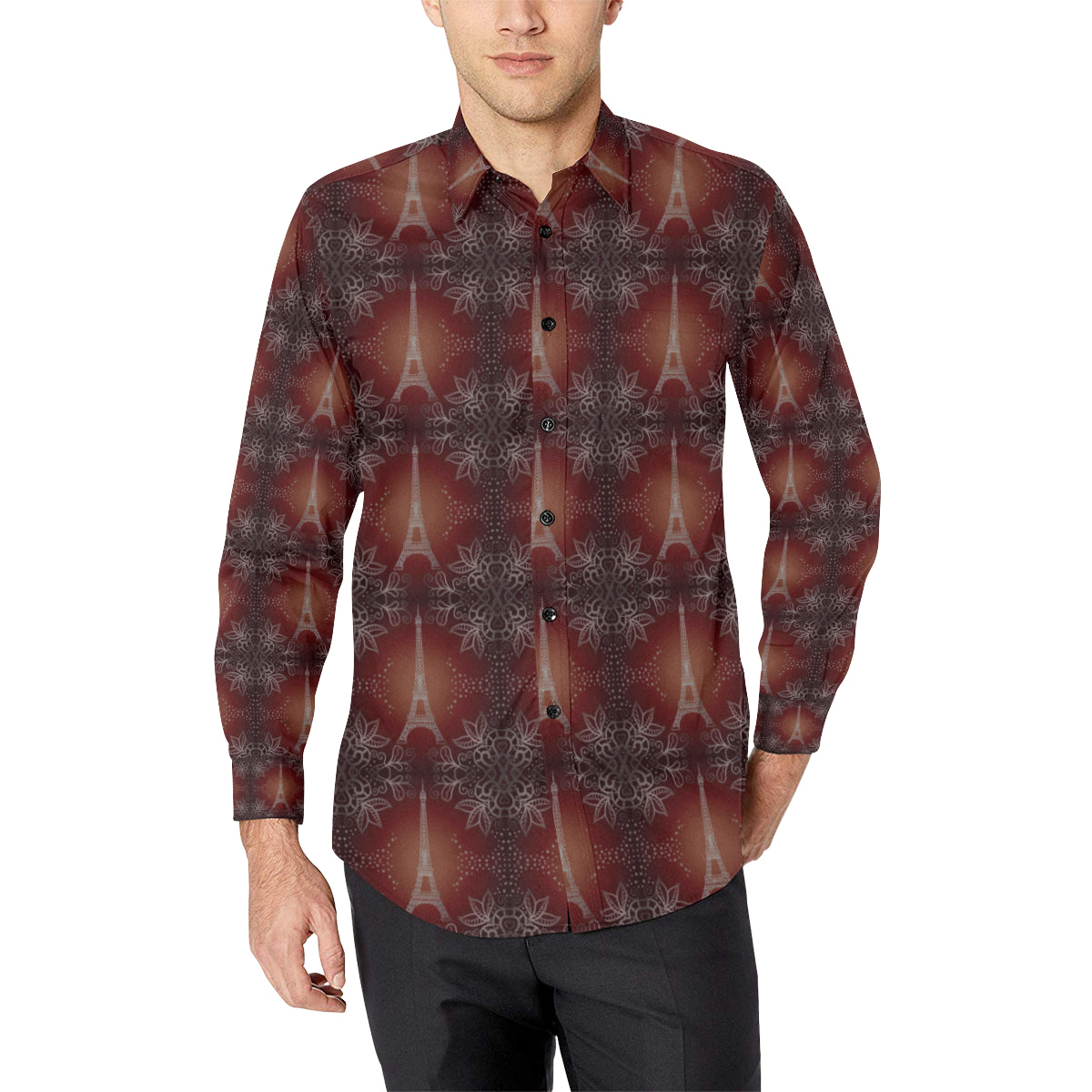 Eiffel Tower Drawing Print Men's Long Sleeve Shirt