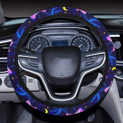 Palm Tree Night Scene Design Print Steering Wheel Cover with Elastic Edge